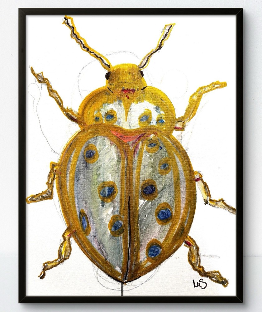 Original Art Gold Beetle 12×16 Canvas Expressionism Abstract Colorful Fine Art