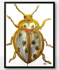 Original Art Gold Beetle 12×16 Canvas Expressionism Abstract Colorful Fine Art