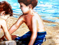 LOVELESS – „BEACH TIME“ children on hard board 10 X 8 Art Impressionism