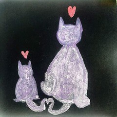 Mom And Baby Cat Contemporary Expressionist Original Watercolor Painting 8×8