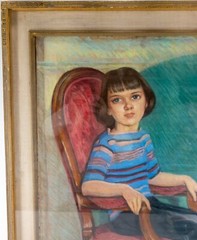 Vintage Mid-Century Pastel Portrait Painting Martha Herpst Newcomb Macklin Frame