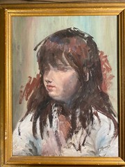 Florence J Hoopes (1894-1984) „Portrait Of Young Girl“ Oil Painting – Framed