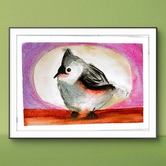Titmouse Native Bird Original 5×7 Watercolor Painting Signed Wall Art Home Decor