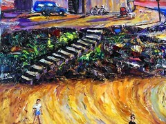 SANTA CRUZ SURF Original Oil Painting Arthur Robins surf board ocean beach sand