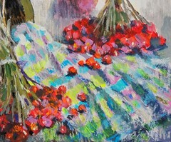 Oil painting Viburnum Ukrainian painter canvas Unframed original still life