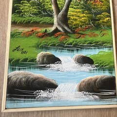 Vtg Original Signed Painting Landscape River Fall Tree Framed Art Oil Canvas