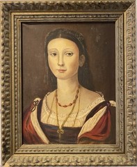 Mid Century Renaissance Revival Oil Portrait of Lady 23×19 Framed