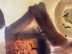 🔥 Vintage Modern Southwest Taos Pueblo Church Landscape Painting, Bernson 1960s