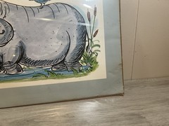 Think Thin Watercolor Hand painted Hippo Bird 1976 Atlanta Carousel Hilda