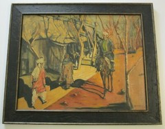 VINTAGE RUSSIAN VILLAGE PAINTING BY GORNITSKY PORTRAIT MAN AND HORSE RARE ART