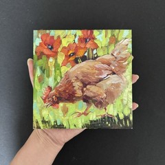 Chicken Painting Farm Bird Original Oil Painting 6×6