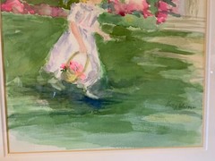 Vintage/Antique Betty Walter „Flower Girl“ Framed Watercolor Painting $600 Label