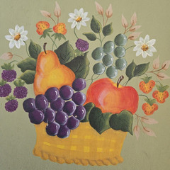 Vintage Painting Original Art Fruit Floral Colorful Cottage Farmhouse Signed 16″