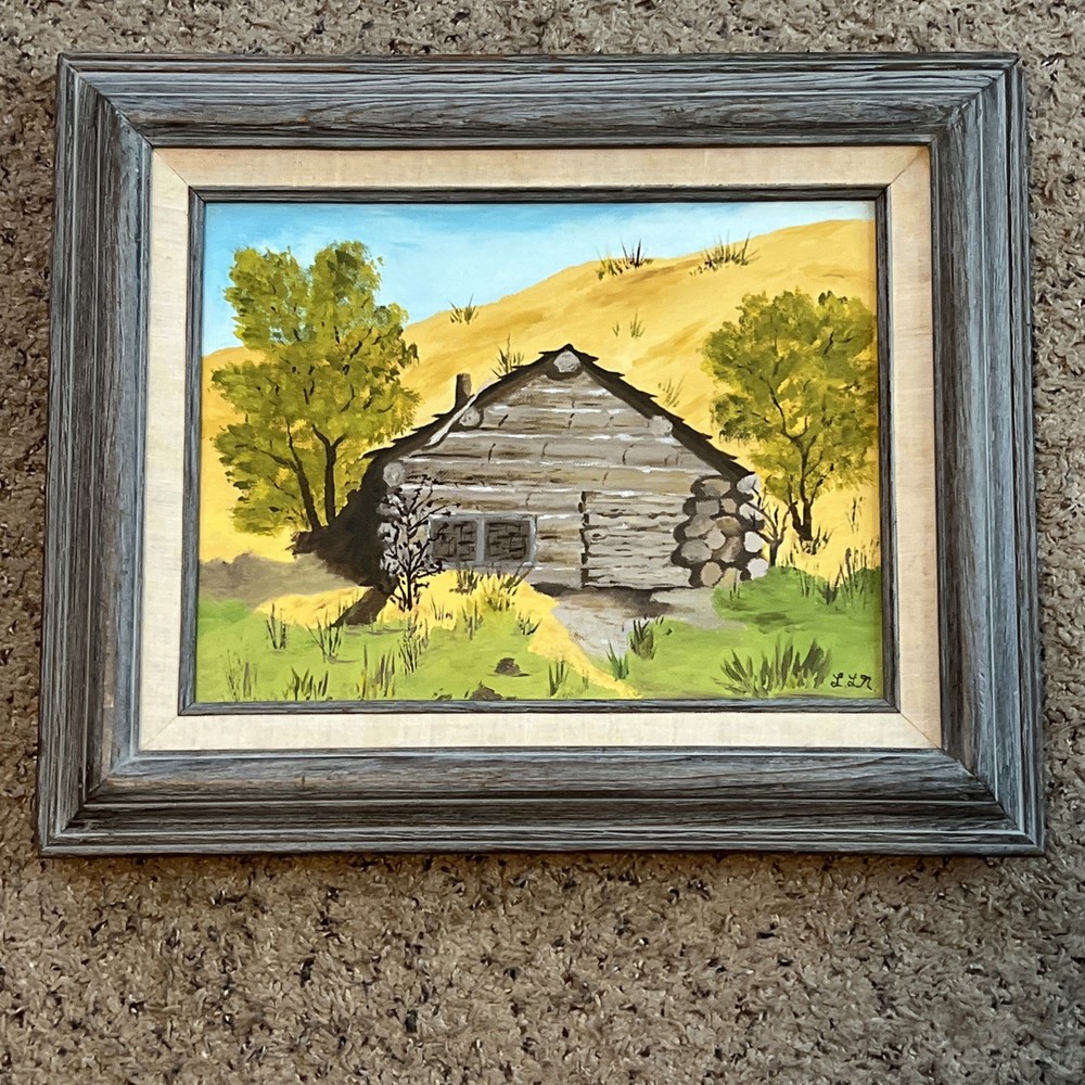 VTG Oil Painting Framed Landscape Cabin Rustic Homestead Range Farm Signed 17×14