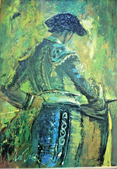 VTG Pair LARGE Lee Burr Spanish Revival Paintings MCM Matador Flamenca Dancer