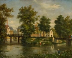 French School 19th Century Oil – On the Riverbanks