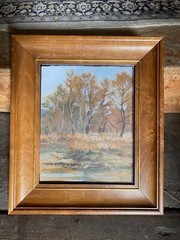 Watercolor Autumn River Landscape with Trees Forest Mountains