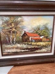STRANGER COOPER. Vintage Painting on Canvas “ Family Farms “Framed