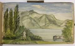 Antique 1888 WATERCOLOR ALBUM Sketch Book 32 PAINTINGS Landscape Travel Folk Art