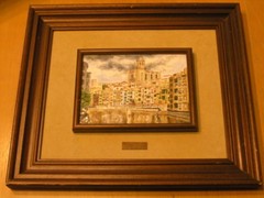 Mid Century Painting on Enamel Plaque Girona Spain Onyar River Eiffel Bridge …
