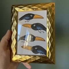 Ravens,crows,birds,funny,cute,original,miniature Painting,small,mini,framed