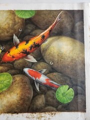 20×36 Beautiful Koi Fish Pond Hand Painted Oil Painting High Quality Canvas