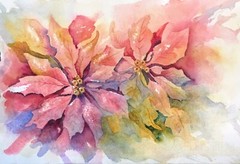 Original Watercolour Painting Signed Floral Christmas Holidays Poinsettia Beauty