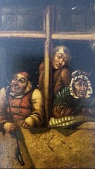Pieter Breugel, Netherlands, Dutch Oil, “Three figures In A Window,” 8×6”