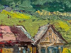 Oil painting Wooden houses Ukrainian painter Fiberboard original landscape art