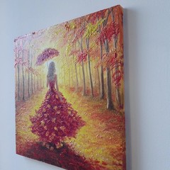 Original Oil Impressionist Portrait Painting Autumn Woman Fashion Nature Art