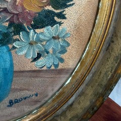 VTG Floral Paintings Edna Lewis Studios Pair Framed Hand Painted Oval Gold Frame