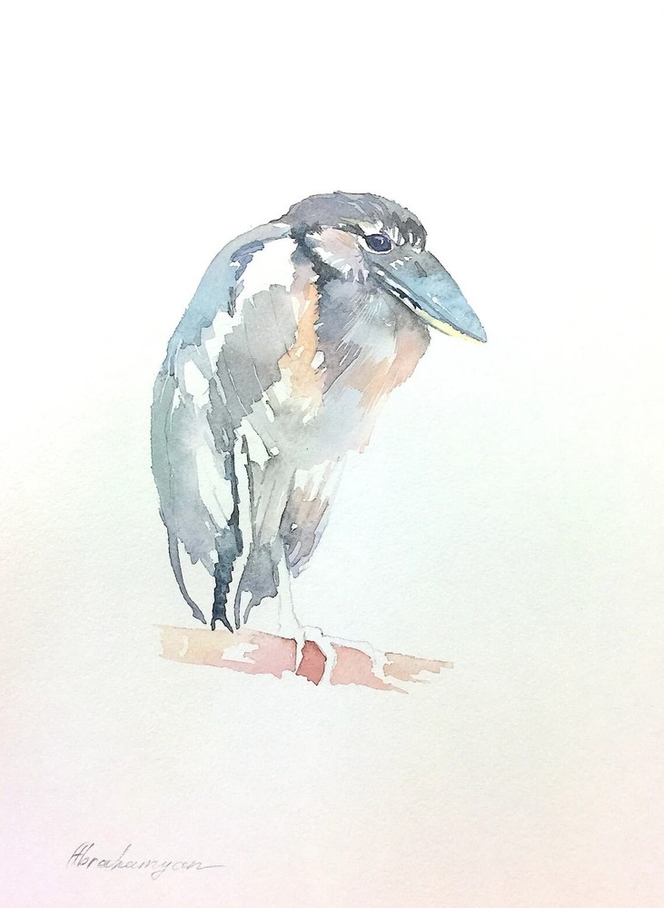 Heron, Birds, Watercolor artwork, Handmade, Original painting on paper