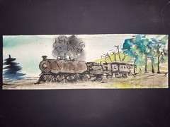 Landscape with Train–Charlotte Hoffman–Watercolor–Mid 20th C. American Art