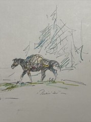 MARJORIE REED DRAWING LISTED FAMOUS Sketch Small Cowboy Wester Wagon Rare Find