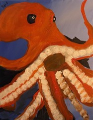 Octopus Contemporary Folk Art Painting 14×11 Canvas Signed Beach House Decor