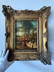 H GERALD ANTIQUE 19TH CENTURY FIGURATIVE LANDSCAPE OIL PAINTING OLD EUROPE 1850s