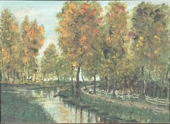 ANTIQUE TEXAS ART – 1922 EL PASO COTTONWOODS LANDSCAPE OIL ON BOARD BY GIVEN