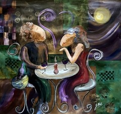 J MARK: “ First Date, ￼” original Acrylic canvas. Hand Signed By Artist. 32”X32”