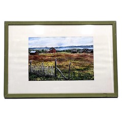 Watercolor Nesseby at Varangerfjorden signed 1990 F. Hässler with picture frame