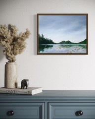 11×14 Maine Original Oil Painting Acadia Jordan Pond Landscape Blue Sky Signed