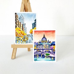 ACEO Original Art Rome Italy Watercolor Painting — Cityscape St Peters Basilica