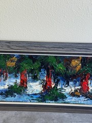 Large Mid-Century European Impasto Landscape Painting 66” Panoramic Forest