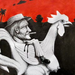 ALAIN DONATE ORIGINAL SURREAL CUBAN ART MIXTA INK ON CARDBOARD,20″X 26″ SIGNED