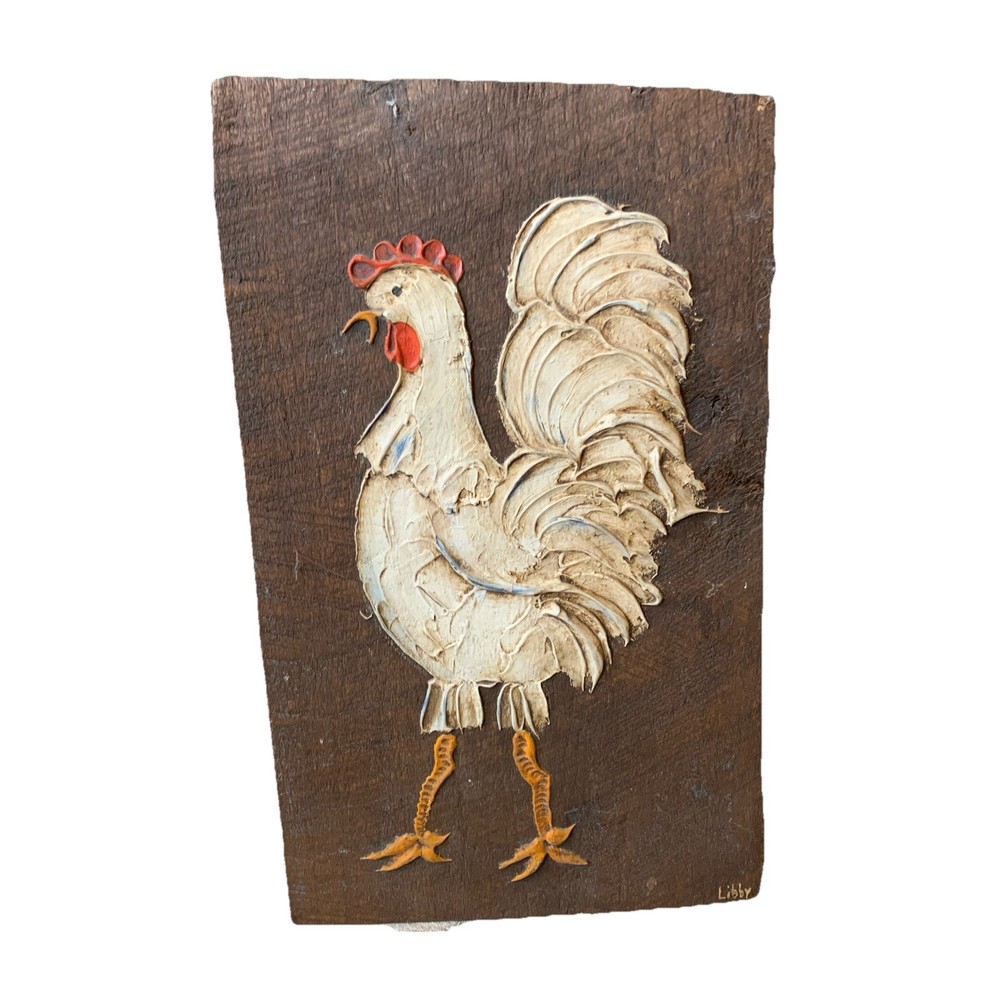 Handpainted Wooden Board Wall Decor Rooster Oil Paint Grandma Core