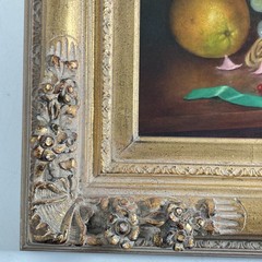 Vintage Original Oil Painting Fine Still Life Basket of Flowers and Fruit Signed