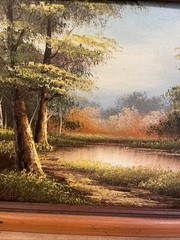 Vintage Framed Landscape Oil Painting Forest River Wood Frame Wall Art 13 X 11