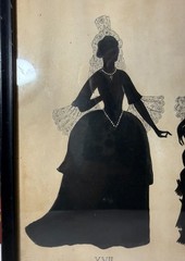 Large antique 1800’s Victorian fashion lady original silhouette art ink drawing