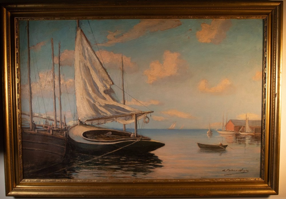 Archie Palmer Wigle -Canadian/American – 1881–1963 Harbor Scene – Oil on Board