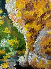 Orangey Painting Cat Original Art Landscape Wall Art Framed Painting Flowers Art