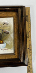 Vtg Original Still Life Oil Painting Fruit Wine Flowers Vase Signed Cottage Core